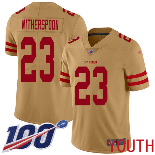 San Francisco 49ers Limited Gold Youth Ahkello Witherspoon NFL Jersey 23 100th Season Vapor Untouchable